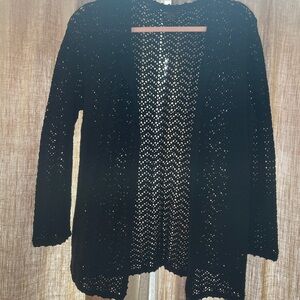 Grace Elegant Black Open-Knit Women's Sweater 1x